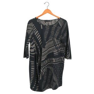 Porto San Francisco Jet Jersey Black Taupe Abstract Print Tunic Top 2 M